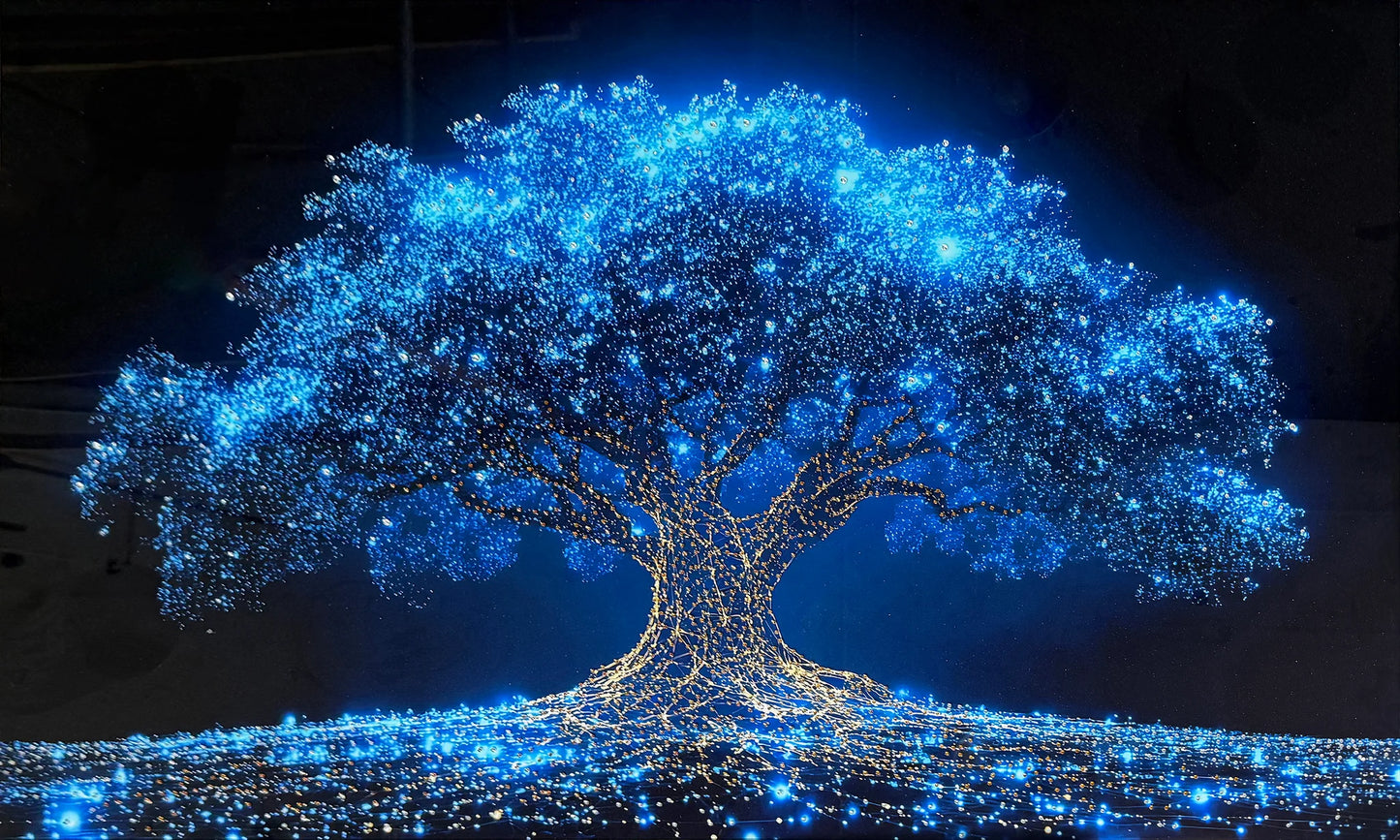 Crystal Blue Tree Of Life Glass Wall Art