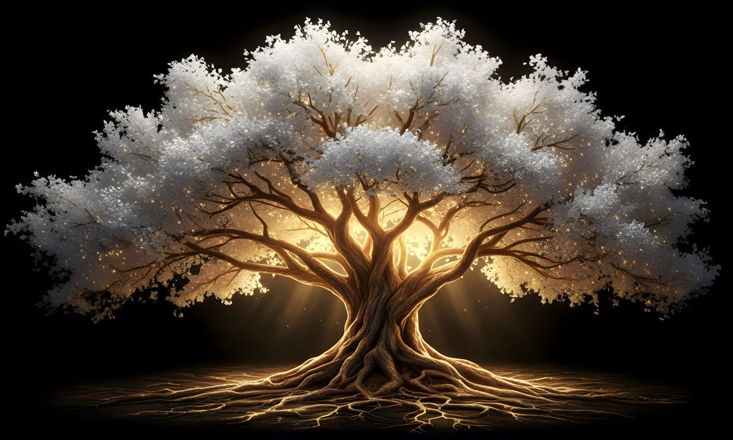 White/Gold Tree Of Life Glass Wall Art