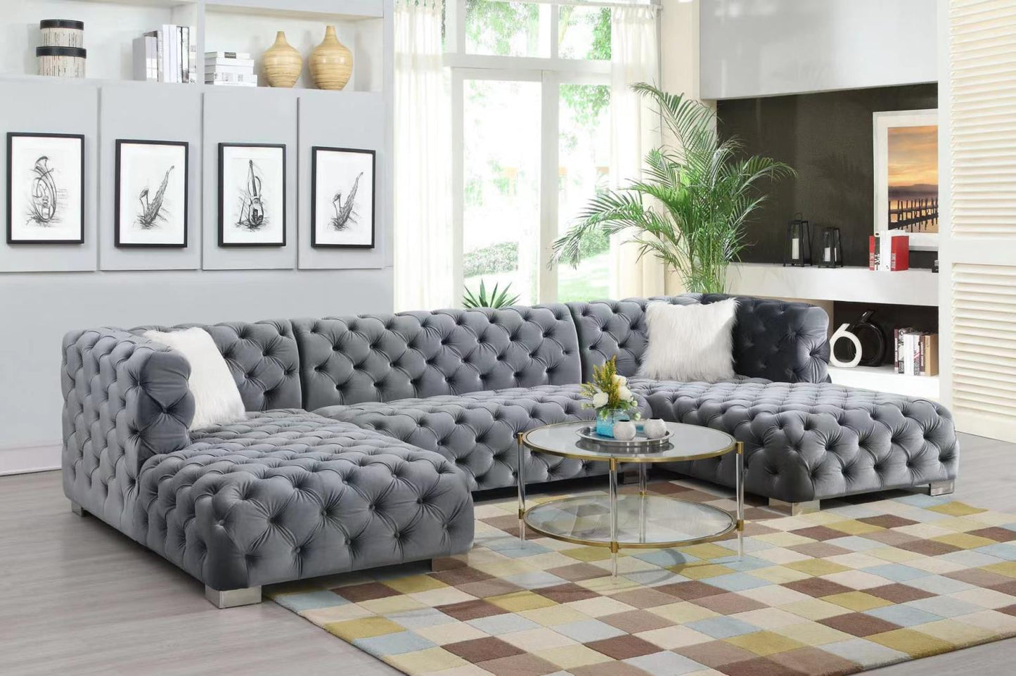 Quinn Velvet U-Shape Sectional