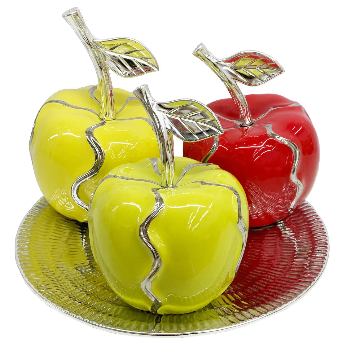 4pc Apples on Plate Tabletop Kitchen Decor