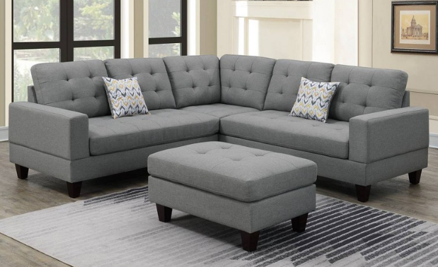 Upholstered Sectional and Ottoman