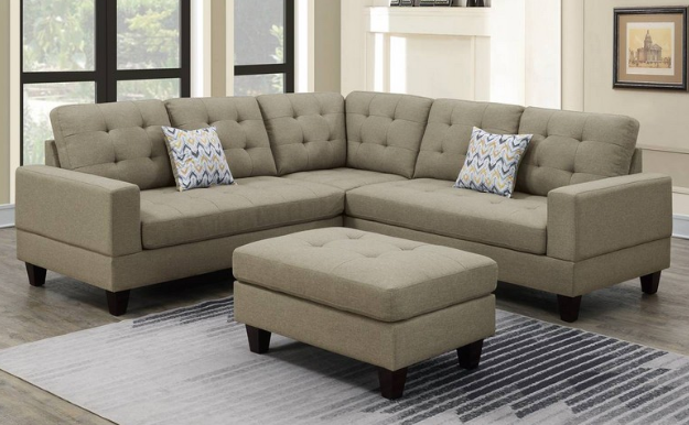 Upholstered Sectional and Ottoman