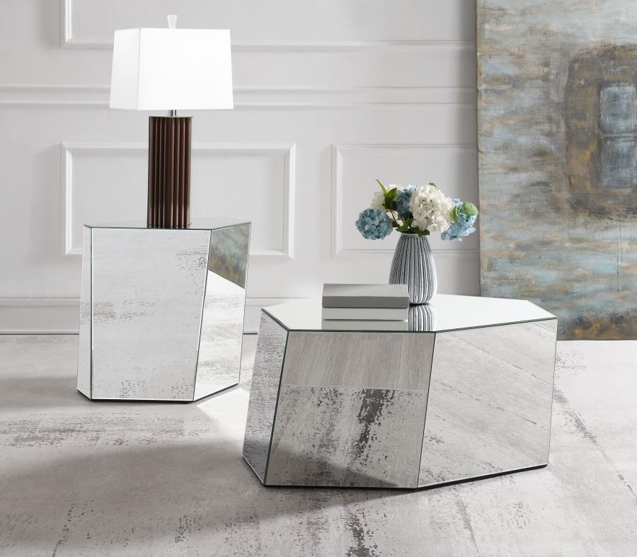 Capella Mirrored Abstract Geometric Accent Table Set