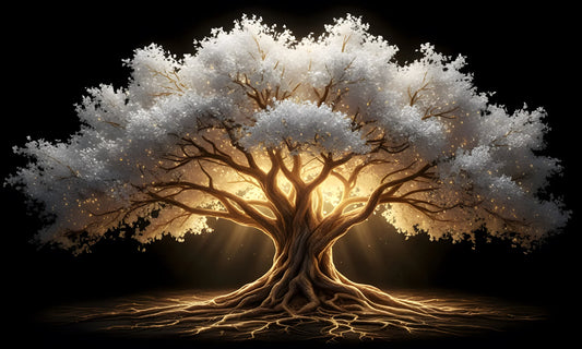 White/Gold Tree Of Life Glass Wall Art