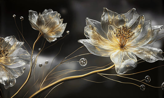 Gold/Silver Flowers Glass Wall Art