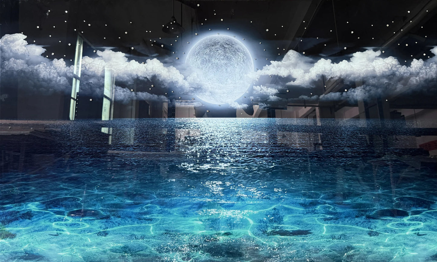 Aqua Moon Lite Glass Wall Art