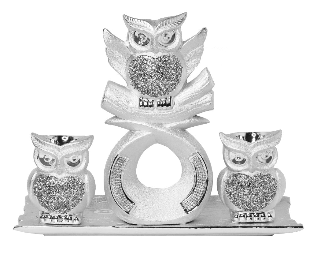 4pc Diamond Owl Set Decor