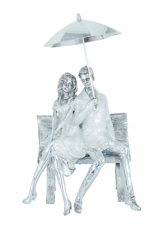 Couple on Bench with Umbrella Sculpture