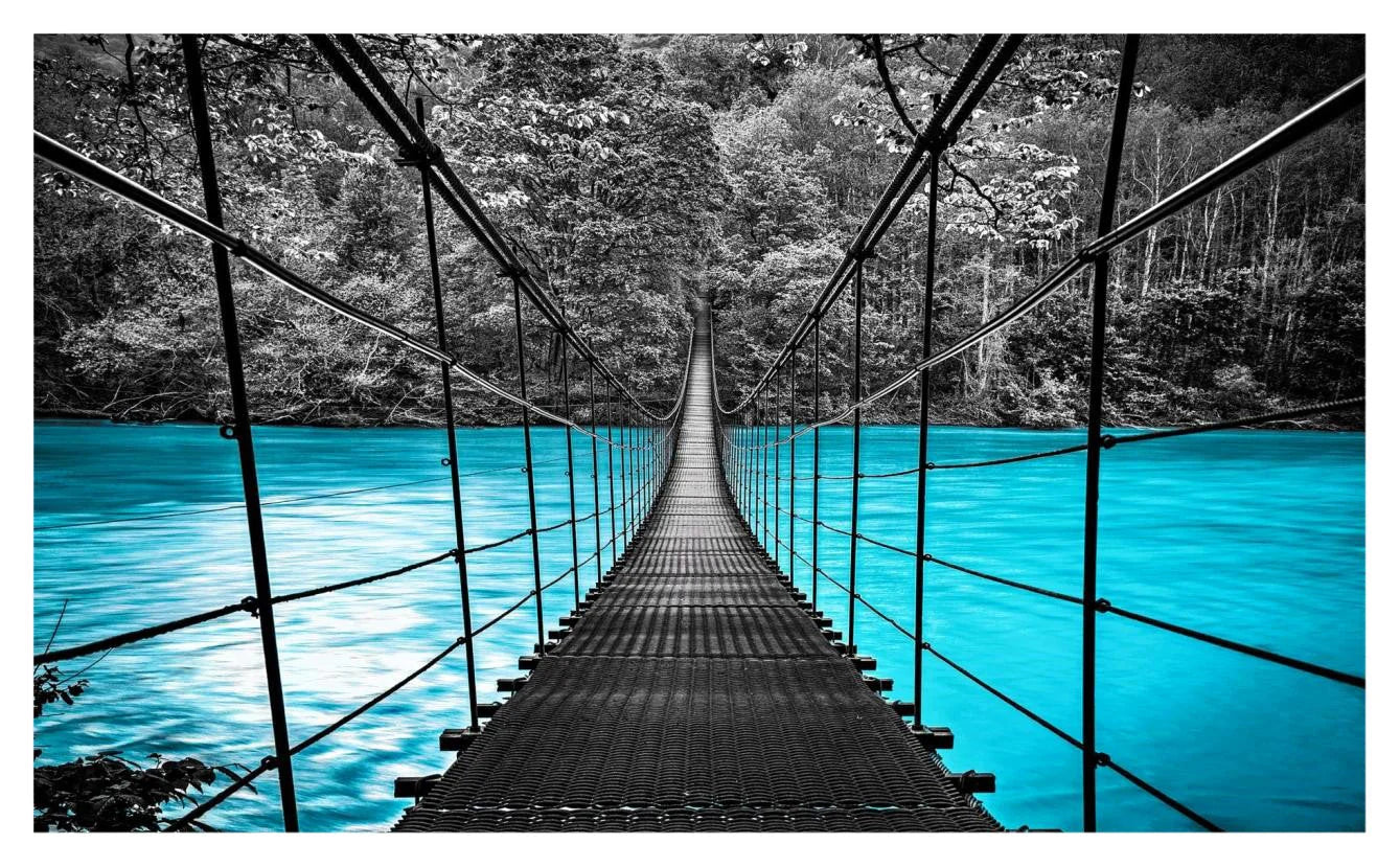 Blue Water Bridge Glass Wall Art
