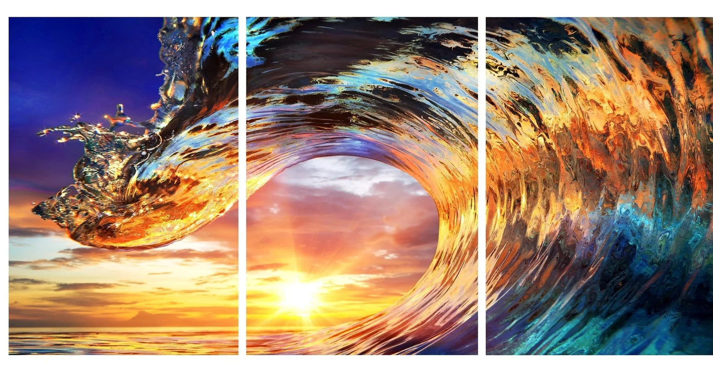 3pc Waves Glass Wall Art