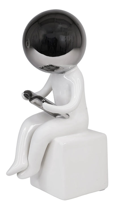 White Sitting Reading Sculpture