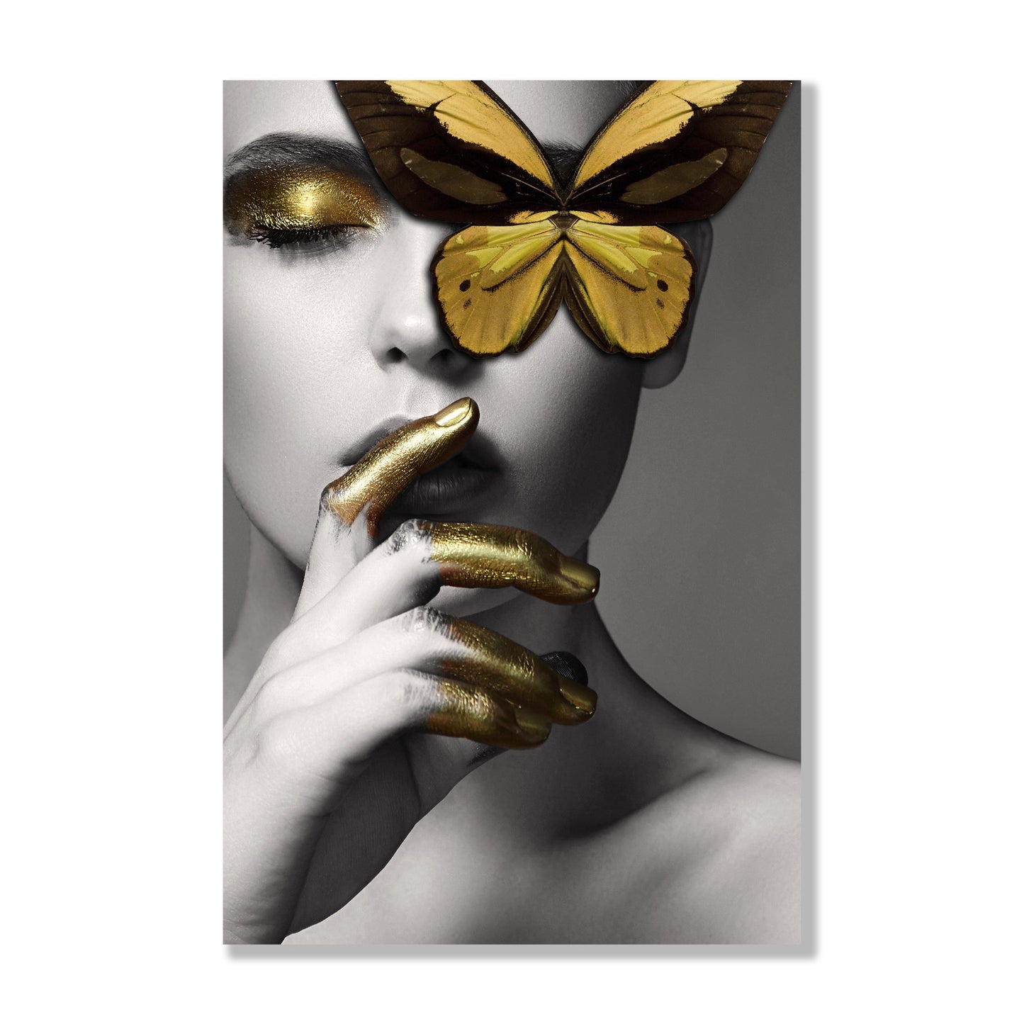 Yellow Butterfly Woman Glass Wall Art